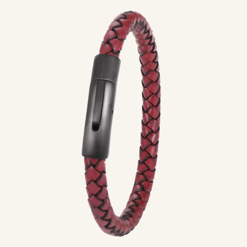 bracelet cuir fin pour homme rouge