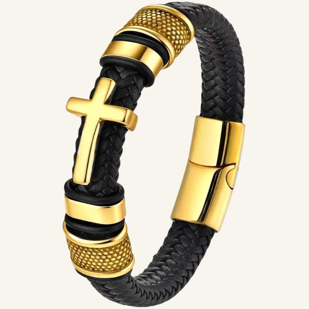 bracelet cuir homme acier croix