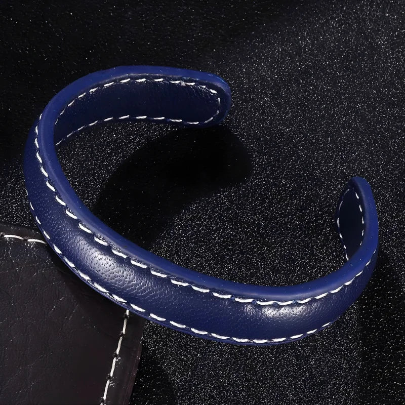 démo bracelet cuir homme ajustable bleu