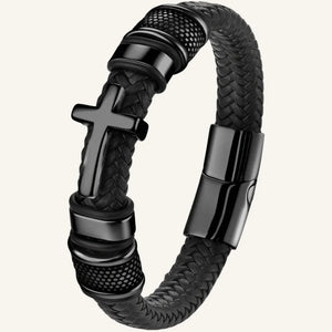 bracelet cuir homme et acier croix
