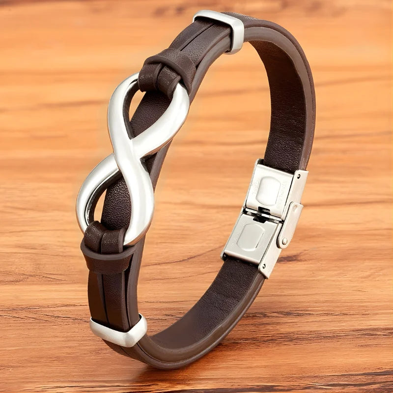 bracelet cuir homme infini marron argenté