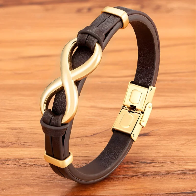 bracelet cuir homme infini marron doré