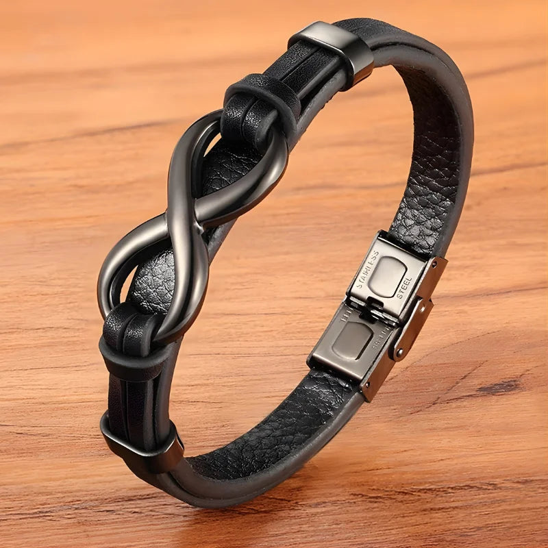 bracelet cuir homme infini noir noir