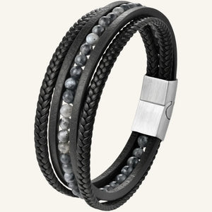 bracelet cuir homme multi-rangs et pierres naturelles