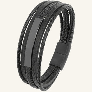 bracelet cuir homme multi-rangs et plaque acier