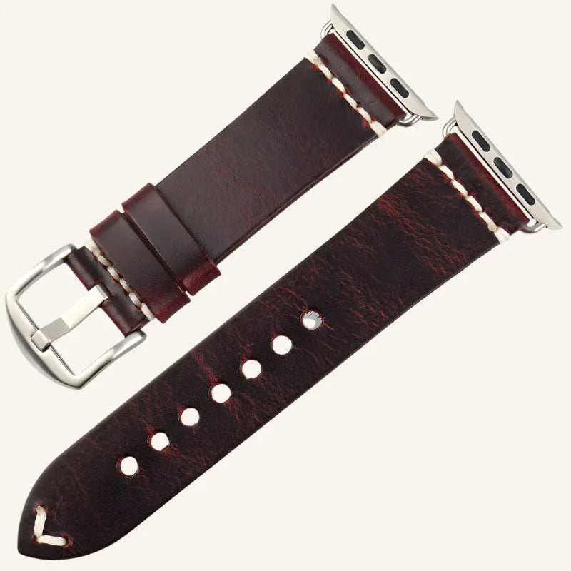 bracelet cuir huilé pour Apple Watch argenté marron foncé