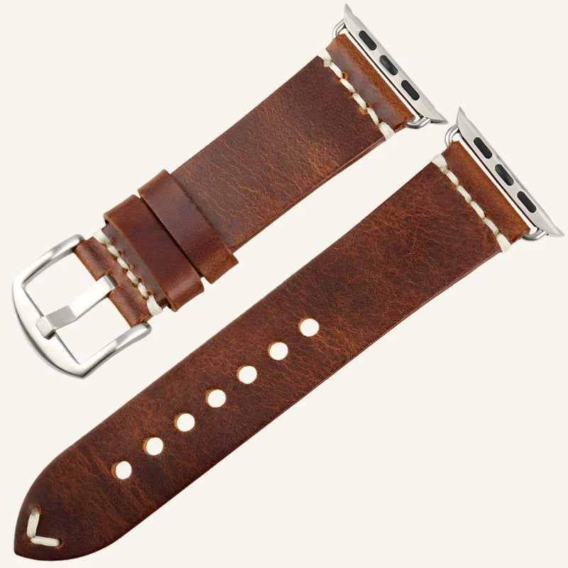 bracelet cuir huilé pour Apple Watch argenté marron