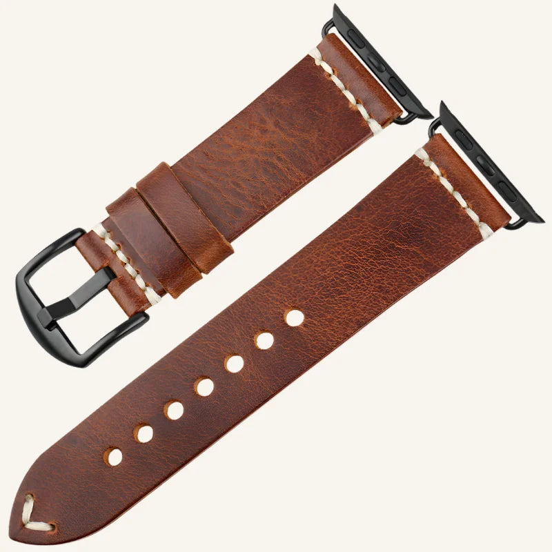 bracelet cuir huilé pour Apple Watch noir marron