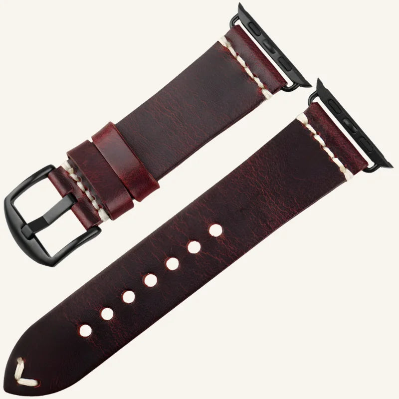 bracelet cuir huilé pour Apple Watch noir marron foncé