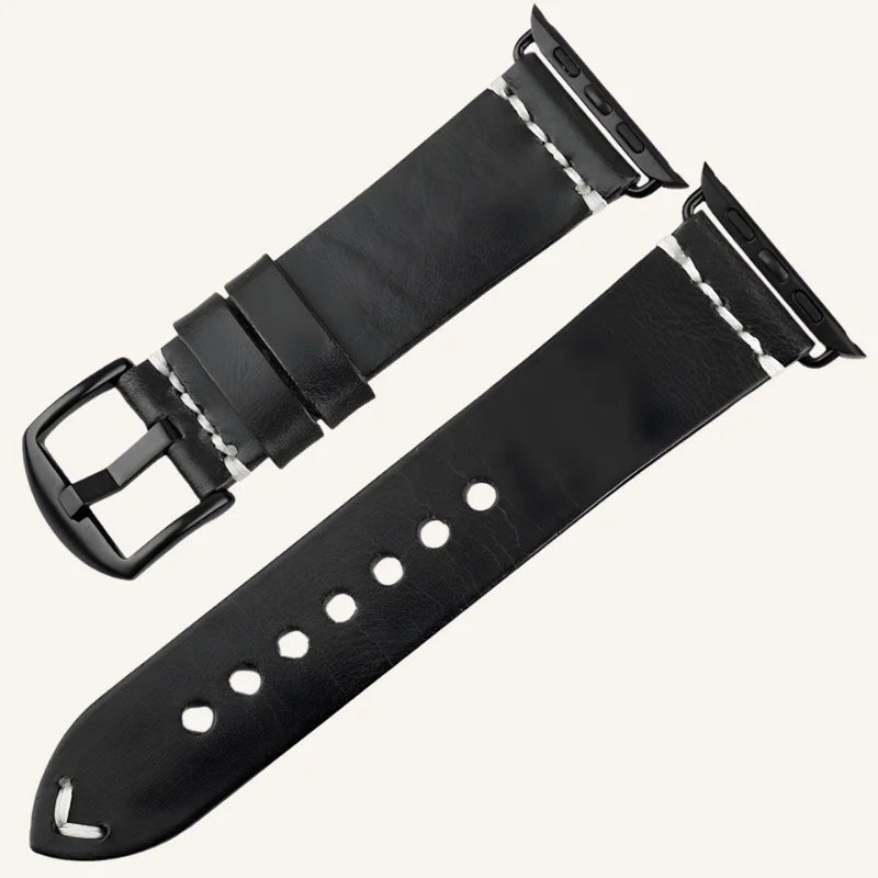 bracelet cuir huilé pour Apple Watch noir n oir