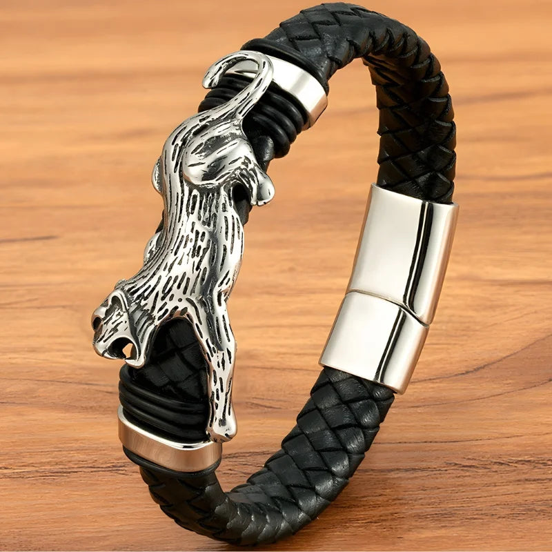 bracelet cuir léopard argenté