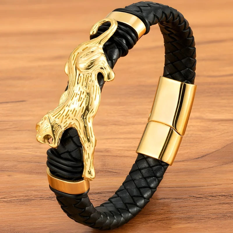 bracelet cuir léopard doré