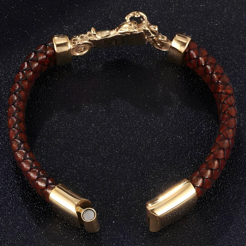 bracelet cuir moto marron fermeture