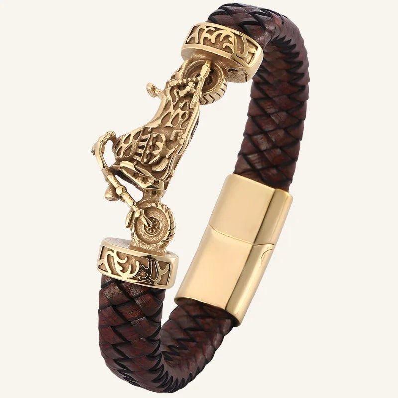 bracelet cuir moto marron