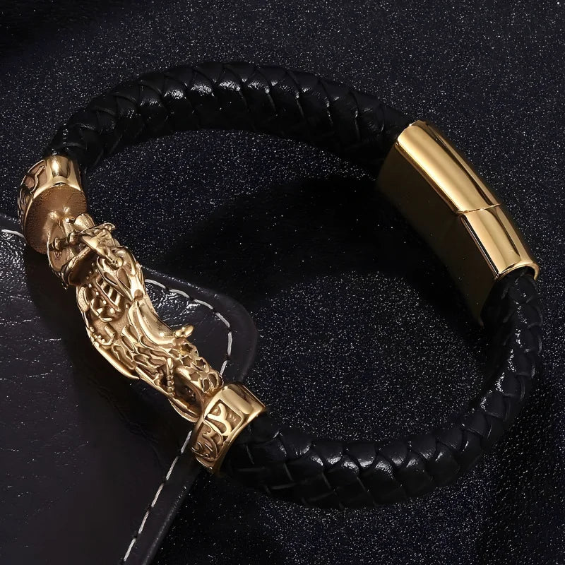 bracelet cuir moto noir