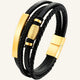 bracelet cuir multi-rangs acier doré