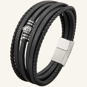 bracelet cuir multi-rangs acier gravé