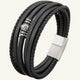 bracelet cuir multi-rangs acier gravé