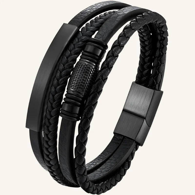 bracelet cuir multi-rangs acier