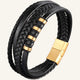 bracelet cuir multi-rangs et acier bicolore