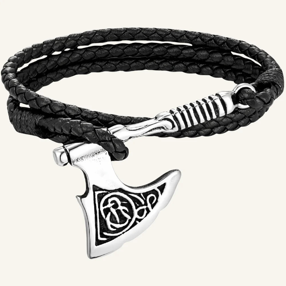 bracelet cuir multitour hache viking
