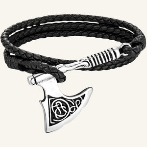 bracelet cuir multitour hache viking