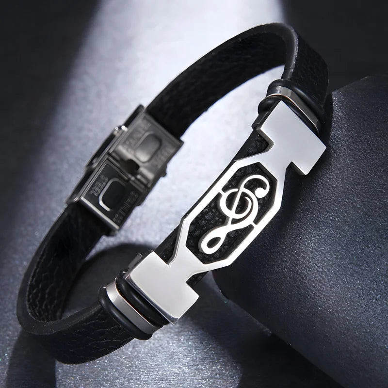 bracelet cuir note musique