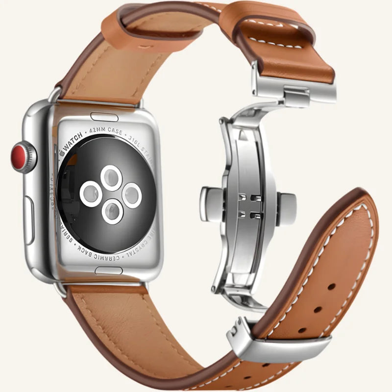 bracelet cuir original pour apple watch argenté marron