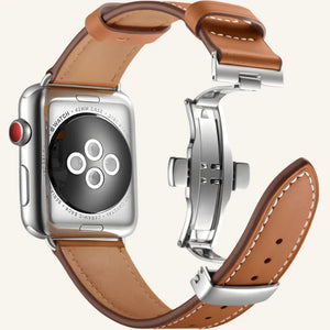 bracelet cuir original pour apple watch argenté marron