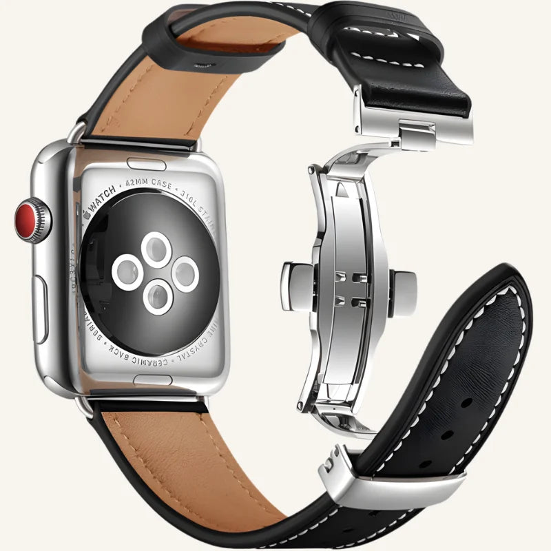 bracelet cuir original pour apple watch argenté noir