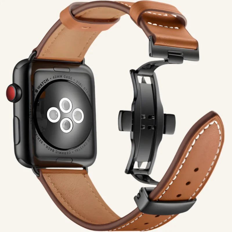 bracelet cuir original pour apple watch marro,