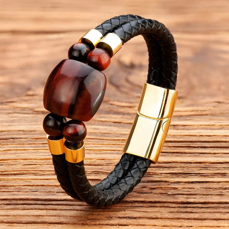 produit bracelet cuir pierre œil de tigre Image