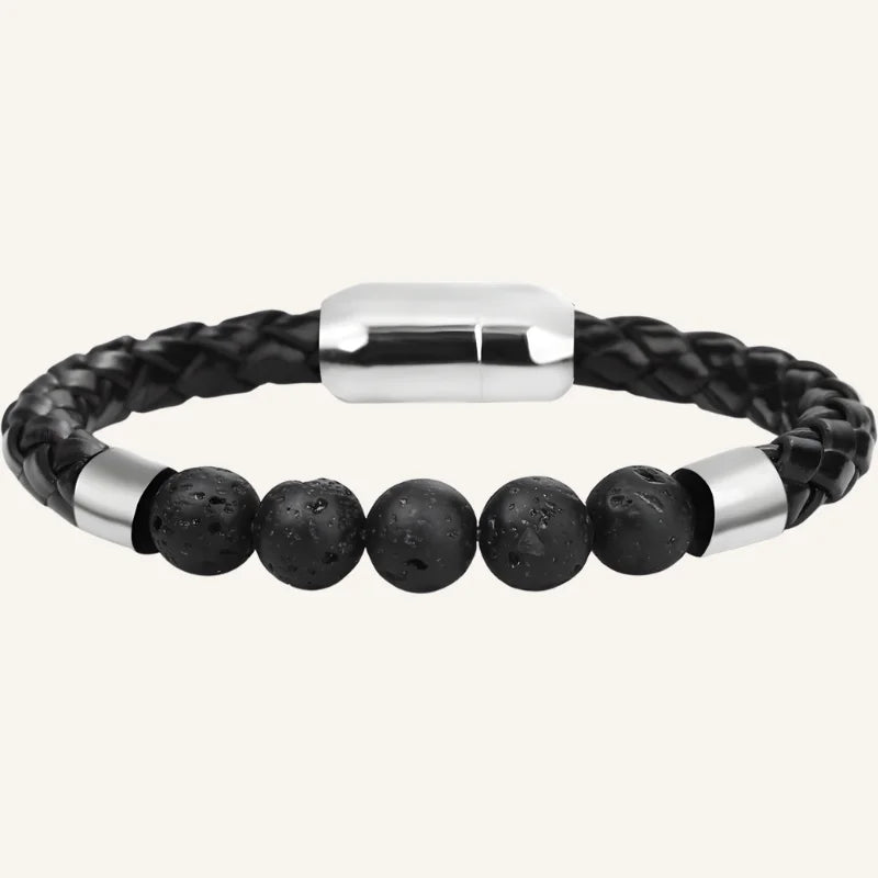 bracelet cuir pierres de lave 