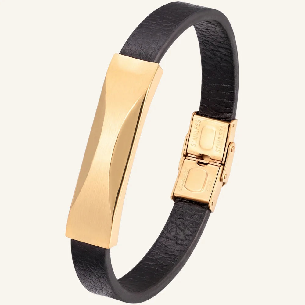 bracelet cuir plaque acier