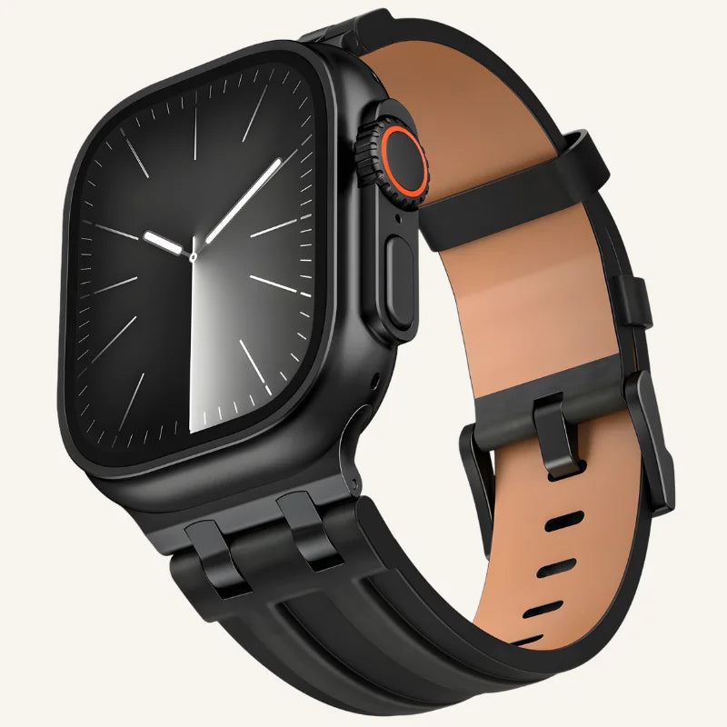 bracelet cuir pleine fleur pour Apple Watch noir