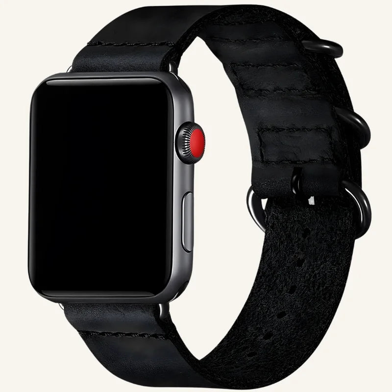 bracelet cuir pour Apple Watch nubuck noir