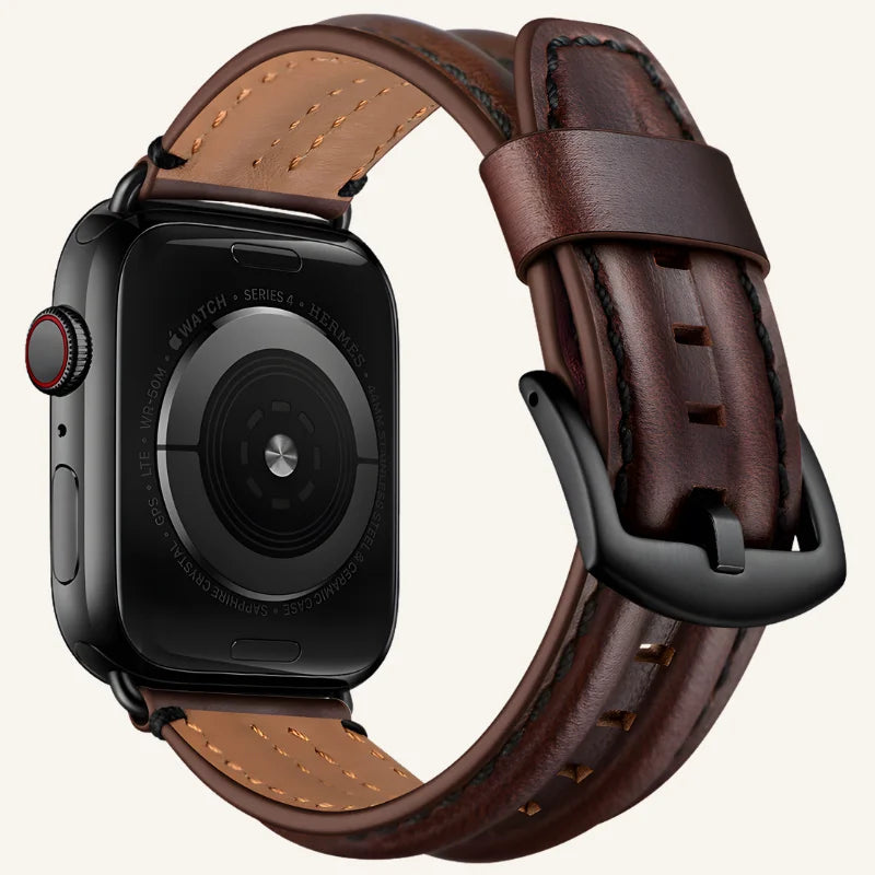 bracelet cuir pour Apple Watch relief marron foncé
