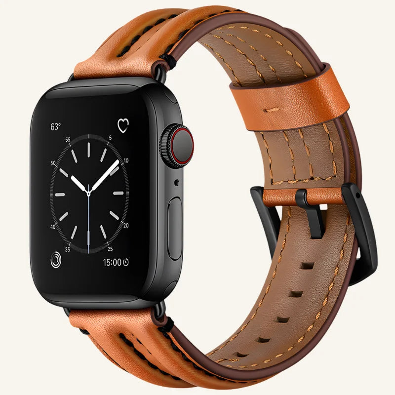bracelet cuir pour Apple Watch relief marron
