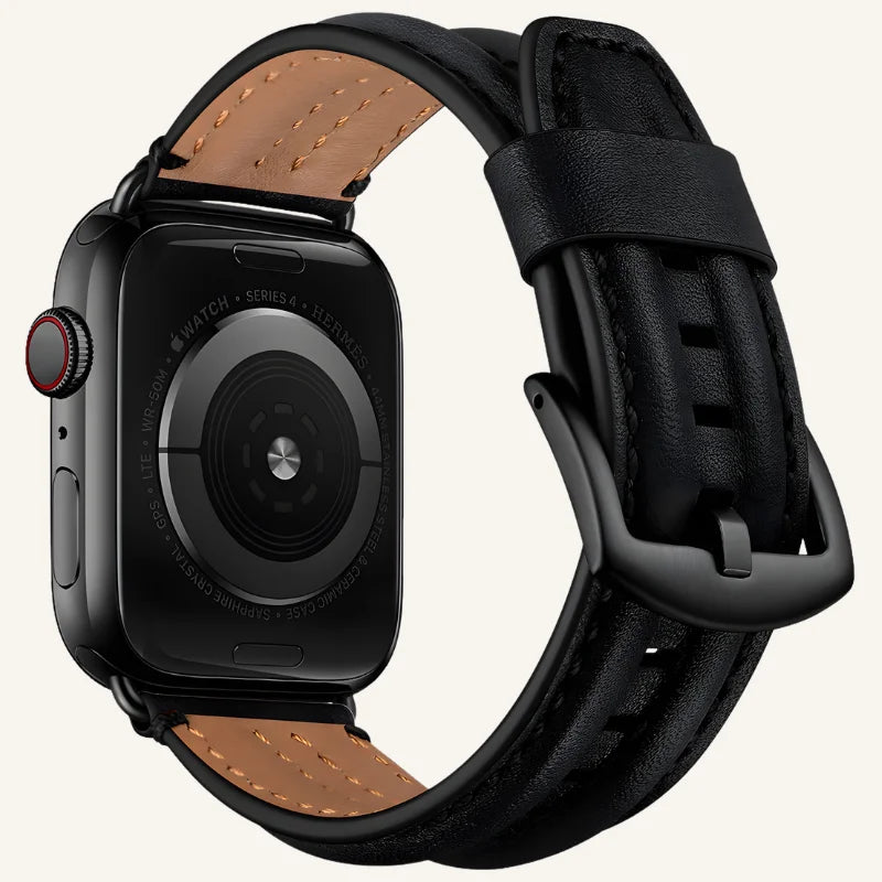 bracelet cuir pour Apple Watch relief noir