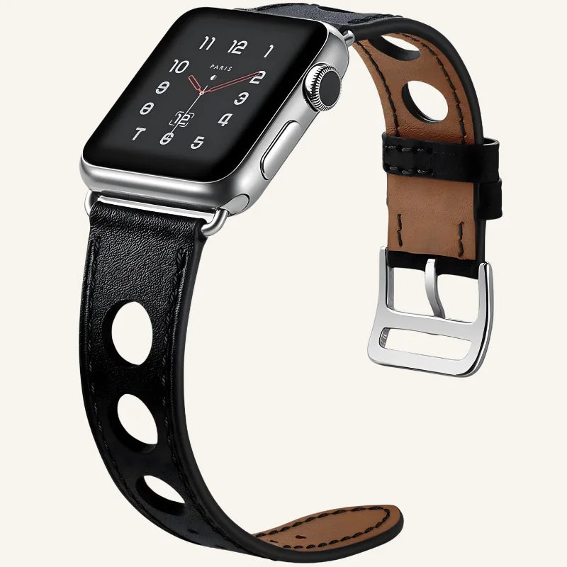 bracelet cuir pour Apple Watch respirant ouverture