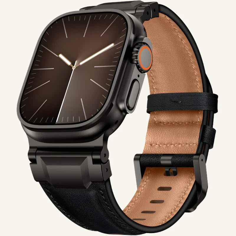 bracelet cuir relief pour apple watch noir