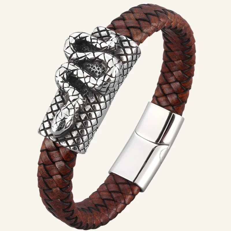 bracelet cuir serpent marron