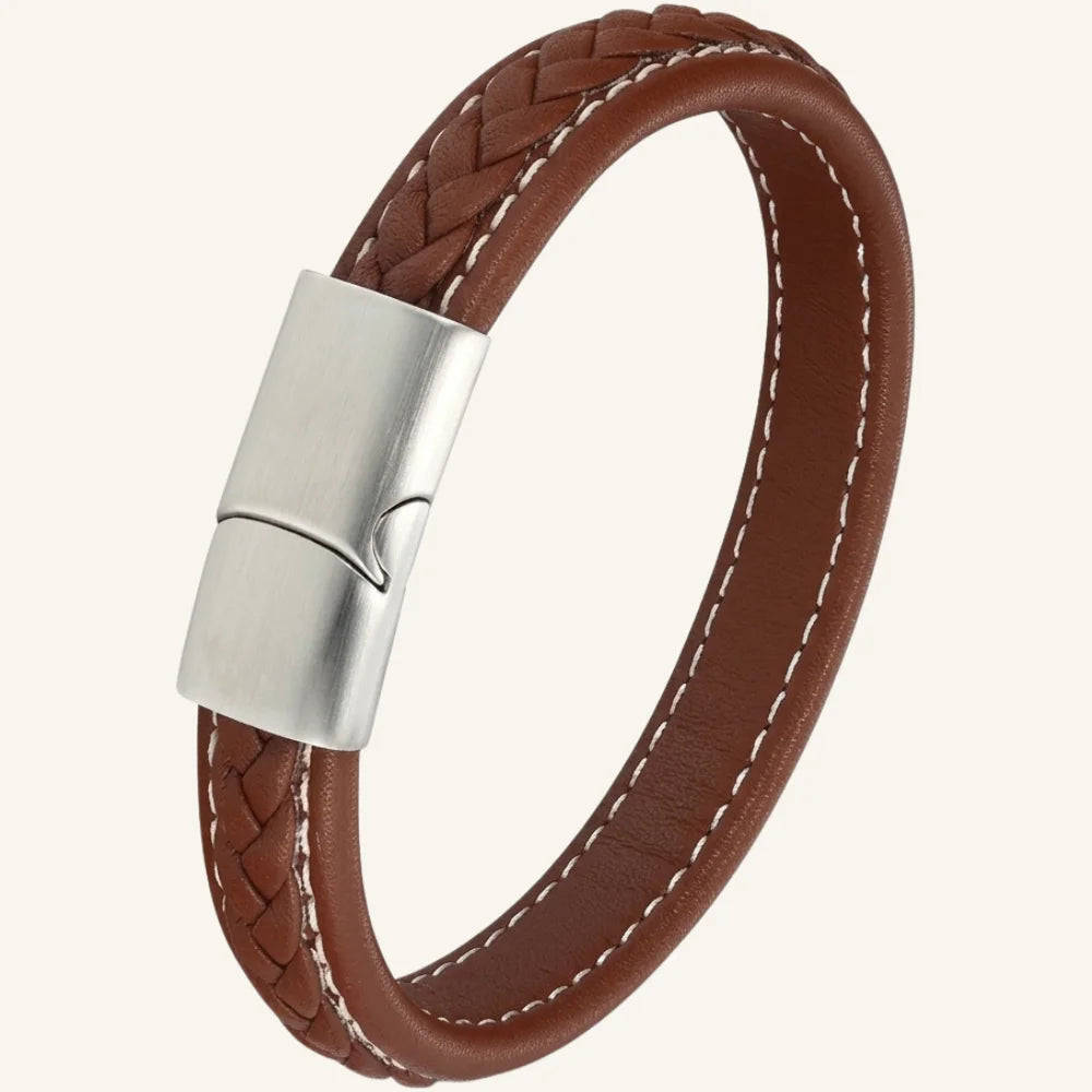 bracelet cuir surpiqué acier brossé