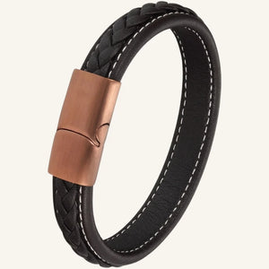 bracelet cuir surpiqué et acier brossé