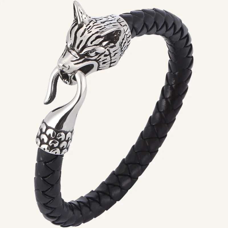 bracelet cuir tête de loup