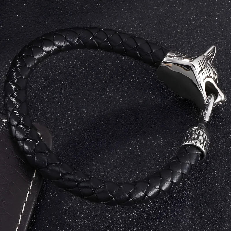 bracelet cuir tête loup