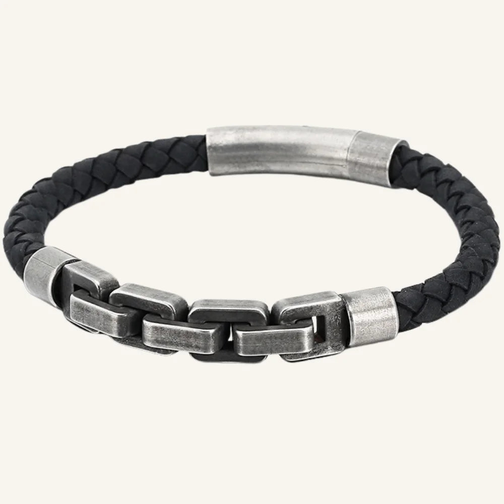 bracelet cuir tressé acier maillon