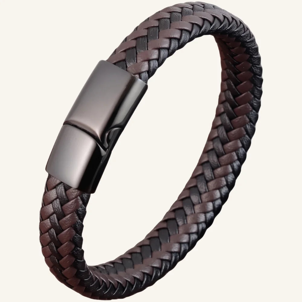 bracelet cuir tressé bicolore homme