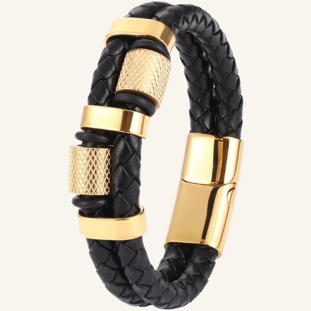 bracelet cuir tressé double acier