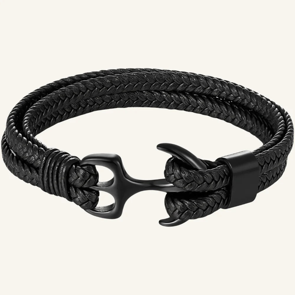 bracelet cuir tressé double ancre homme